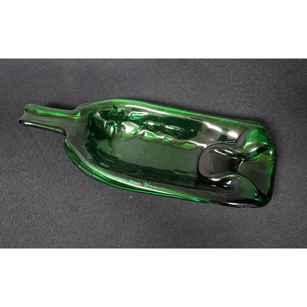 Slumped Green Glass Wine Bottle Dish Spoon Rest Valet Tray "Vintage Style"